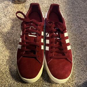 Adidas Men's Deep Red and White Sneakers